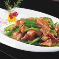 Stir Fry Bacon With Hot Long Pepper · Spicy.