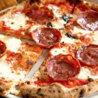 Sopressata  Pizza. · organic italian tomatoes, fior di latte, garlic, oregano and extra virgin olive oil.  Try it...