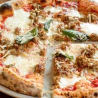 Neapolitan Meatballs Pizza. · organic italian tomatoes, fior di latte, house-made meatballs, parmigiano reggiano, basil an...