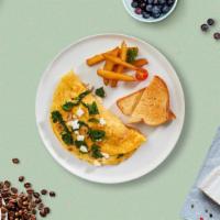 Spinach And Feta Cheese Omelette · Eggs cooked with spinach, feta cheese, onion, and tomatoes as an omellete. Served with your ...