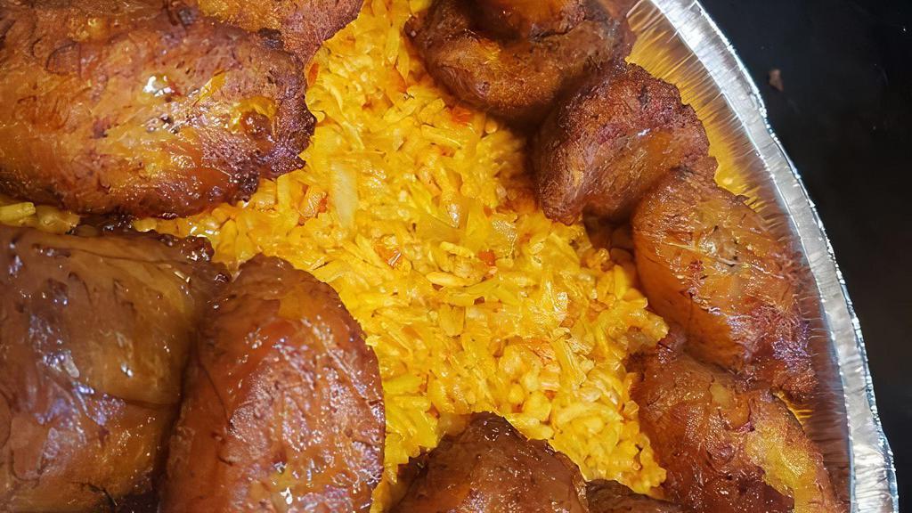 Jollof Rice & Plantain · Gluten free. A mildly spicy flavored brown rice paired with sweet plantains.