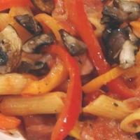 Deyulio'S Delight · Spicy Italian sausage cooked with sweet green and red peppers, onions and Chef’s secret red ...
