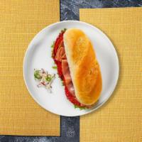 So Soprano Sandwich · Turkey ham, salami, provolone cheese, red onion, lettuce, tomato, oil and vinegar. Served on...