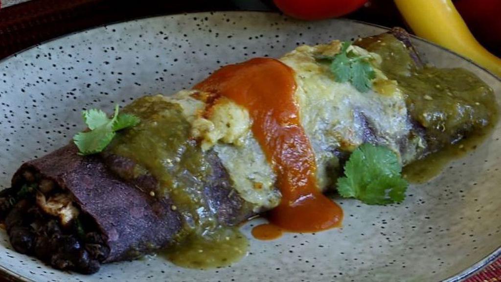 The Big Burrito · XL Flour tortilla stuffed with your choice of a slow roasted meat and homemade Chef sauce.  Been Puree, Seasoned Rice, Blended Cheeses.  Choose Option of beef,chicken,or pork and you may add your favorite sides too!  Home of the 