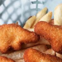 Kid'S Dinosaur Chicken Nuggets · Served with French fries. Served with a choice of beverage: Milk, chocolate milk, apple juic...