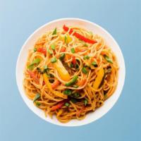 Chili Vegetable Noodles  · Noodles stir-fried with fresh seasoned mixed vegetables and Indo-Chinese shezwan sauce.
