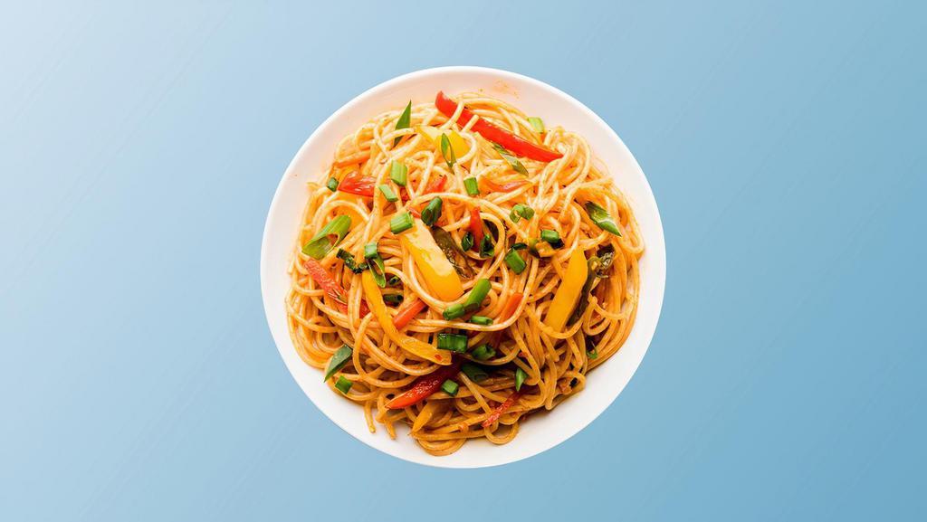 Chili Vegetable Noodles  · Noodles stir-fried with fresh seasoned mixed vegetables and Indo-Chinese shezwan sauce.
