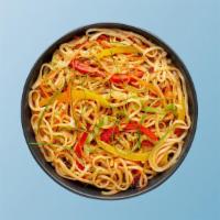 Hot Garlic Veggie Noodles · Noodles stir-fried with fresh seasoned mixed vegetables and Indo-Chinese hot garlic sauce.