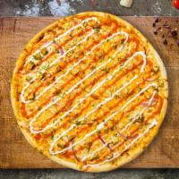 Bully Buffalo Chicken Pizza · Homemade Buffalo sauce, juicy chicken, mozzarella, marinara, and chopped garlic baked on a h...
