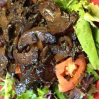 Grilled Portobello Mushroom Salad · Mixed greens, avocado, tomato, and balsamic vinaigrette.