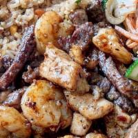 Steak And Shrimp Combo · Steak and Shrimp hibachi fried rice vegetables and teriyaki sauce