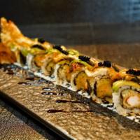 Black Dragon Roll · Shrimp tempura and cucumber. Topped with eel and avocado, served eel sauce.
