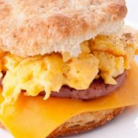 Two Eggs With Sausage · Fresh cooked eggs mixed with sausage on choice of bread.