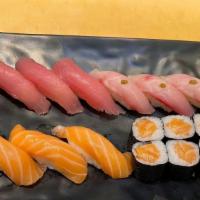 Classic 3X3 · 3 pieces tuna, 3 pieces salmon, 3 pieces yellowtail sushi and salmon roll. Miso soup and sal...