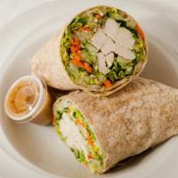 Grilled Sesame Chicken Wrap · Grilled all-natural chicken. cucumbers, carrots. toasted sesame seeds, alfalfa sprouts, and ...