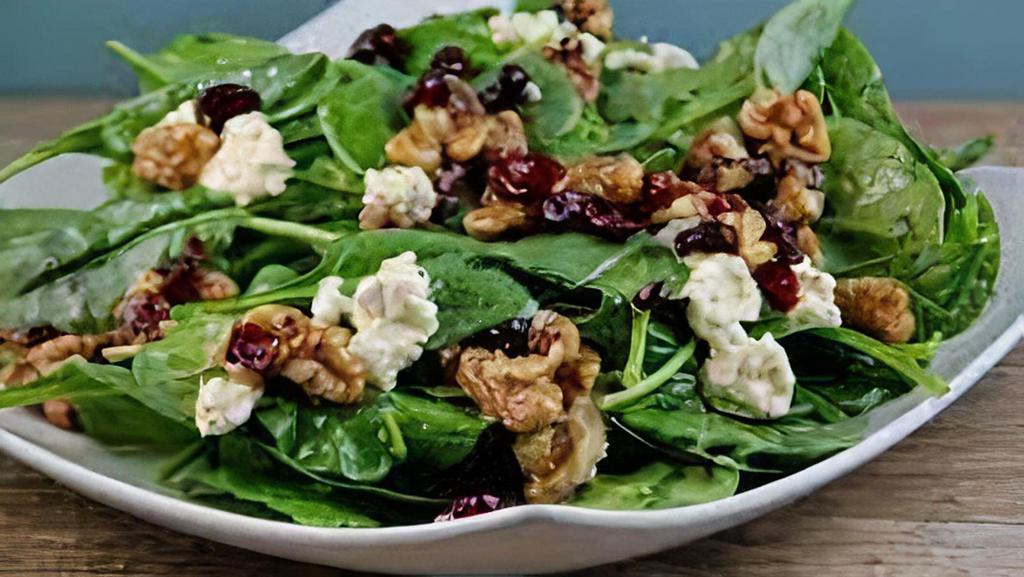 Walnut & Gorg Salad · Mesclun with Gorgonzola cheese, dried cranberries, and walnuts. Dressing: balsamic vinaigrette.