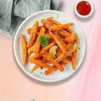 Sweet Mr Pots Fries · (Vegetarian) Thick-cut sweet potato wedges fried until golden brown