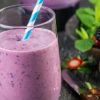 Blueberry Bomb Smoothie · Organic wild blueberry, strawberry, and banana.