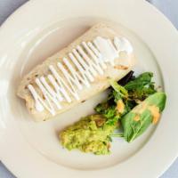 Giant Burrito · Large flour tortilla filled with your choice of protein, rice, beans and cheese topped with ...