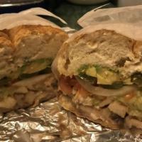 Chicken Breast Tortas · Served with chicken breast, beans, lettuce, tomato, onions, cheese, jalapeños, mayo, and avo...