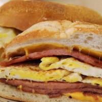 Egg On A Roll · W/ Ham, Bacon or sausage or Ham & cheese, Bacon & cheese or sausage & cheese for an addition...