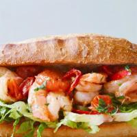 Shrimp · Fried shrimp, lettuce or arugula, pickles & tartar sauce on a hero.