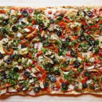 Veggie Pizza · Black olive, red pepper, mushroom, onion, parsley, mozzarella, and marinara sauce.
