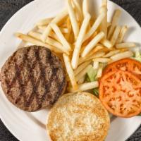 8 Oz Jumbo Burger Deluxe · Lettuce, tomatoes, fries, coleslaw and pickle.