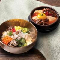 Bibimbap Combo · Rice with mixed vegetables (beef or without beef) and tofu soup.