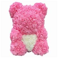 Pink Artificial Roses Teddy Bear With Heart 12” · Artificial Roses Teddy Bear with Heart 12” Height Unique Transparent Gift Box