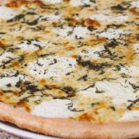 White Pie · Mozzarella and ricotta cheeses and fresh basil. (No marinara sauce).