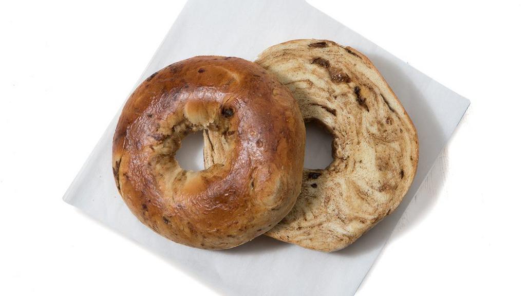 Bagels & Spreads|Cinnamon Raisin Bagel · A classic New York style cinnamon raisin bagel that can be enjoyed as you like it. Ask for it toasted and/or with cream cheese. 360 Calories