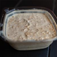 Raw Oatmeal · Soaked raw oats mixed with cream made of cashews, coconut oil, vanilla, dates, and filter wa...