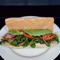 Avocado Sandwich · Avocado, tomato, cucumber, red onions, nori and mixed spring greens marinated in a house-mad...
