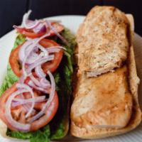 Roasted Chicken Sandwich Nuts · Roasted chicken, romaine lettuce, tomato, cucumber and red onions with (V)Chipotle 
mayonnai...