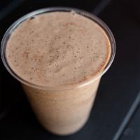Mocha Powerhouse Smoothie · Almond milk, coffee, raw cacao powder, vanilla, cinnamon, banana, and dates.