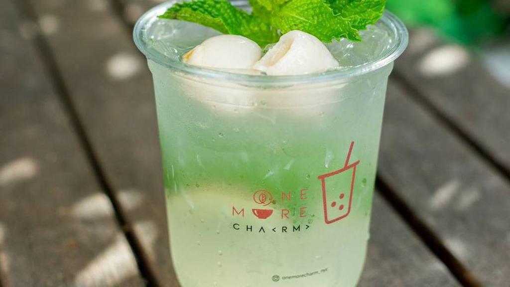 Lychee Fizz (Non Caffeine) · Lychee, limes, topped with seltzer, mint.