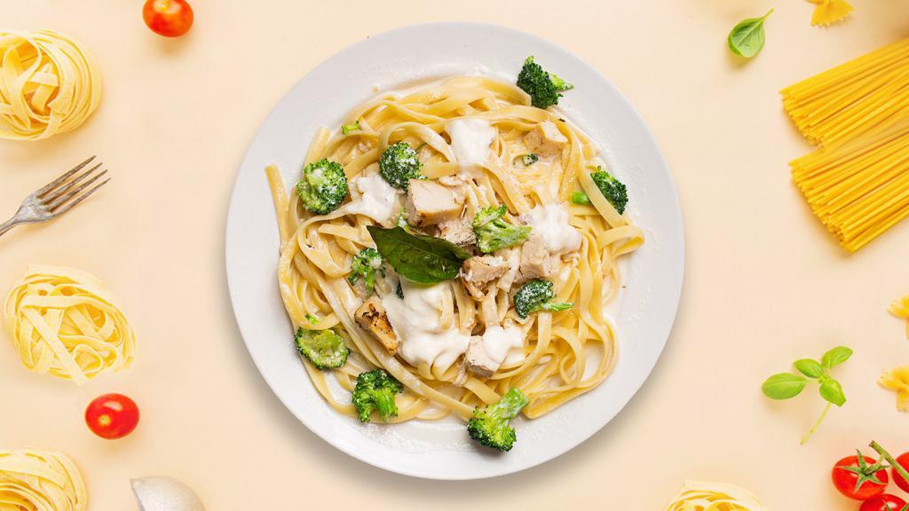 Too Alfredo To Love You · Fettuccine pasta cooked in creamy white sauce and aged parmesan.