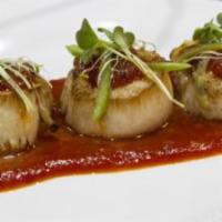 Khada Masala Scallops · Grilled scallops, pestle pounded coarse spices.
