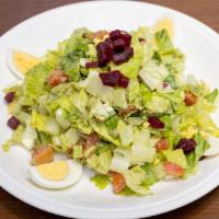 Mocha Red Chopped Cobb Salad · Romaine, avocado, tomatoes, red onion, fresh crisp pickle, hard boiled, egg, green goddess d...
