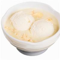Snowy Durian · Fresh durian and vanilla ice cream with choice of sago, pudding, or grass jelly. Gluten free.