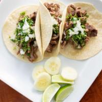 10) Tacos (3) · With your choice of meat: beef, chicken, pastor (pork), tinga, carnitas, chorizo.