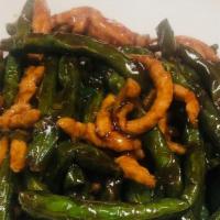Chicken With String Beans · White meat. Stir-fried chicken with string beans. Served with choice of rice.