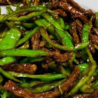 Shredded Beef With Hot Pepper · Spicy. Stir-fried beef with hot peppers. Served with choice of rice.