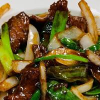Beef With Scallion · Stir-fried beef and scallions . Served with choice of rice.