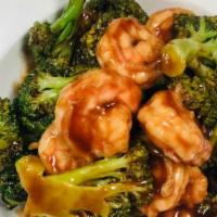 Shrimp With Broccoli · Stir-fried shrimp and fresh broccoli in a ginger soy sauce. Served with choice of rice.