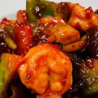 Shrimp With Garlic Sauce · Spicy. Stir-fried shrimp in a garlic sauce. Served with choice of rice.