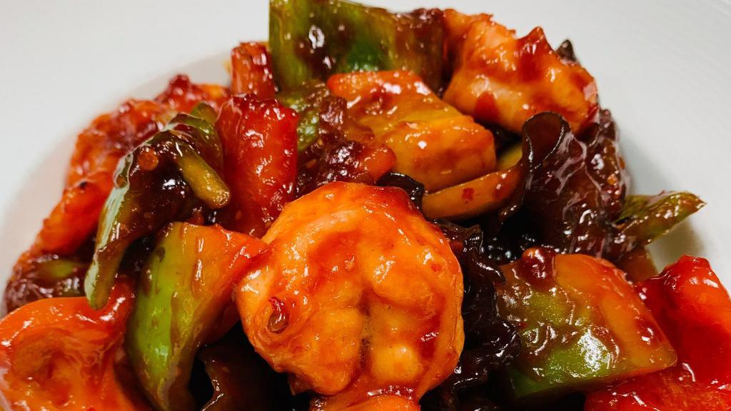 Shrimp With Garlic Sauce · Spicy. Stir-fried shrimp in a garlic sauce. Served with choice of rice.