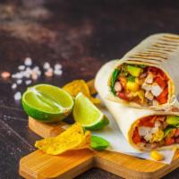 Mexican Burrito Wrap · Delicious breakfast wrap made with Eggs, Turkey Bacon, Avocado, Cheddar, Salsa and Home Fries.