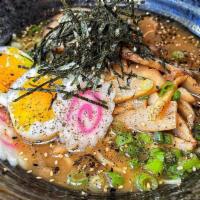 Tokyo Ramen • · Pork Broth Seasoned With Soy Tare, Shredded Nori Seaweed, Naruto Fish Cakes, Scallions, Chas...